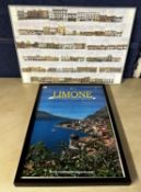 Framed and glazed poster of Limone, Lake Garda; and a framed and glazed picture of the shops on