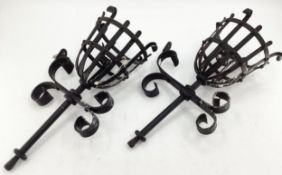 A pair of wrought iron basket wall sconces, 49cm