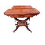 A good quality C19th mahogany card table, cross banded with beaded edging on a pedestal base with