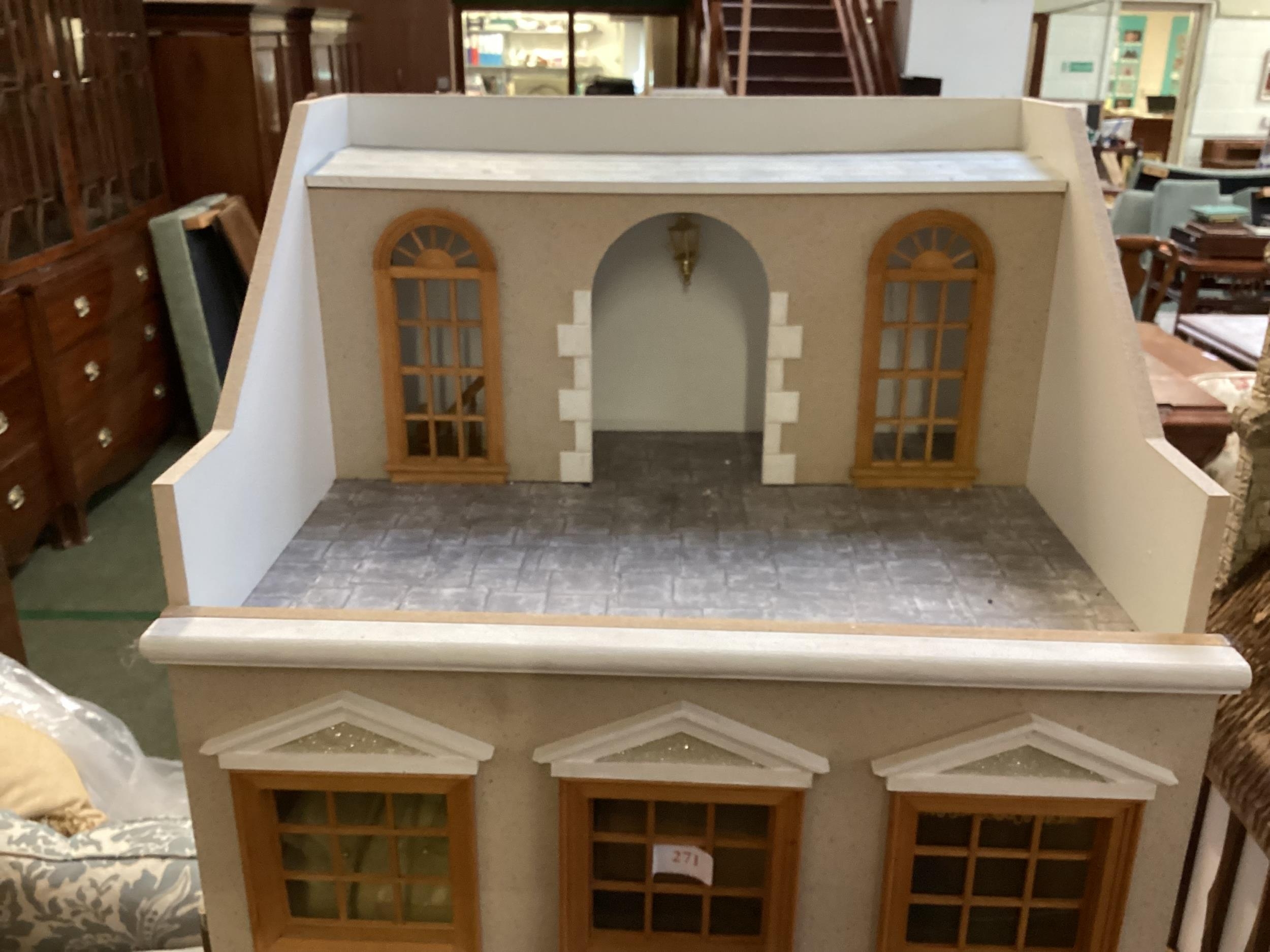 A vintage dolls house, fitted interior, some furniture, 85 x 42cm (missing roof) - Image 5 of 5