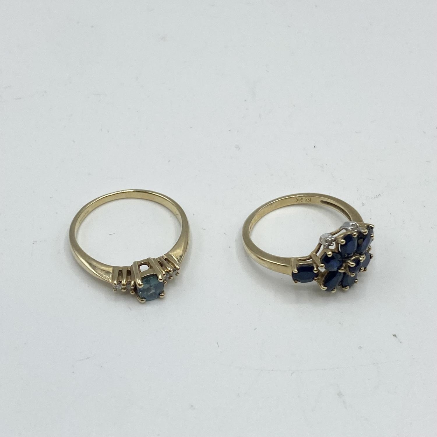 Two 9 ct gold gem set rings, size J/K 4.2 g - Image 2 of 4