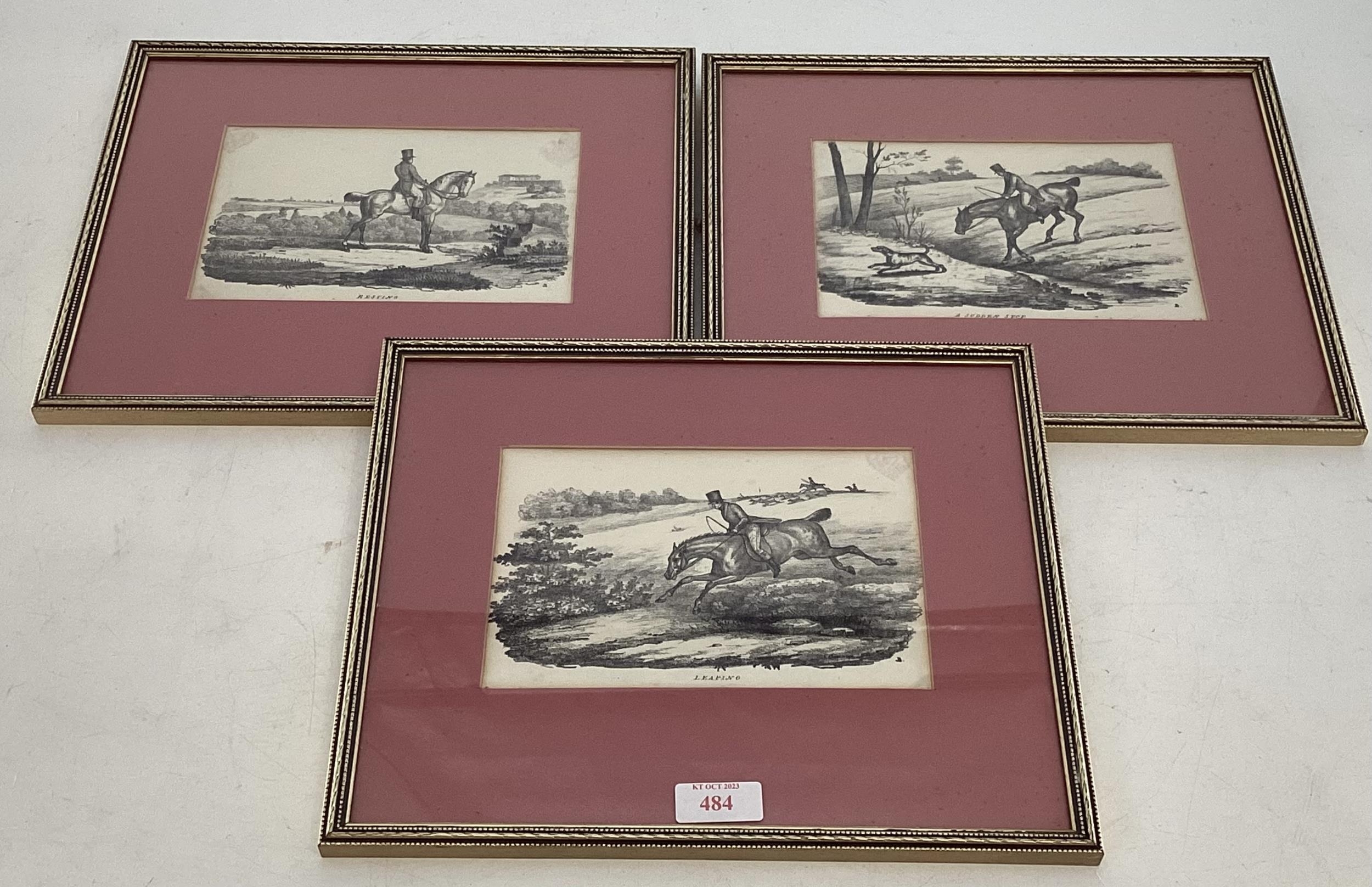 Three equestrian etching prints