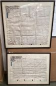 Two framed and glazed C18th Indentures