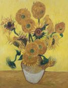 After Van Gough, modern reproduction oil on canvas, Sunflowers, 90cmH x 69cmW, Kensington House