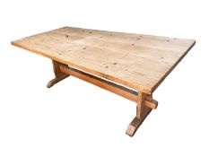 Pine Kitchen table on refectory base, 198cm L x 92cm W
