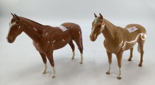 Two Beswick chestnut models of horses, each approx 25 x 21cm