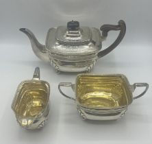 A Sterling Silver Three piece Georgian tea set London 1812. 340zt approx