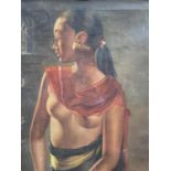 Hasim (Indonesian 1921-1982), Oil on canvas A Balinese beauty, 56 x 37cm, with bamboo frame,