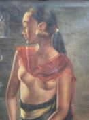 Hasim (Indonesian 1921-1982), Oil on canvas A Balinese beauty, 56 x 37cm, with bamboo frame,