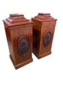 A fine pair of mahogany pedestals, in the Robert Adam taste, the cupboard doors opening to reveal