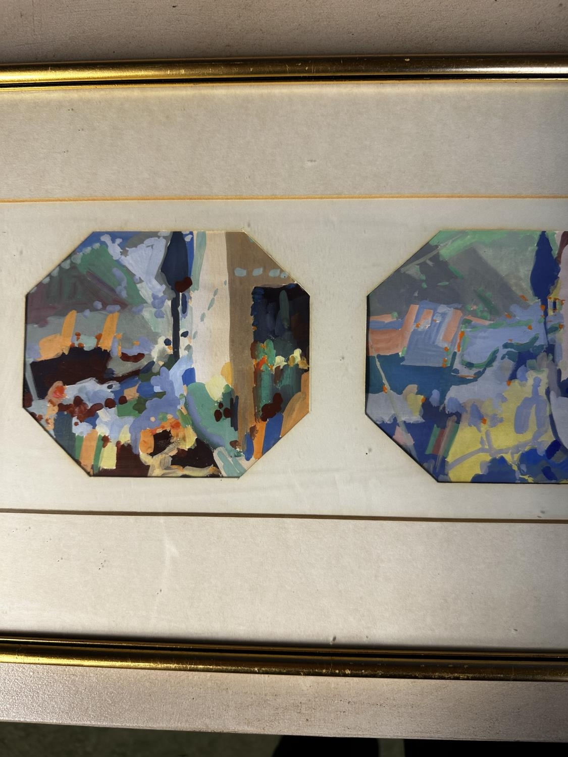 Contemporary 3 panel picture, labelled verso, Mollie Brimsfield, 1986, Shadows on Madeira, - Image 5 of 7
