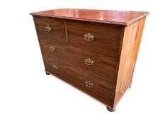 A Victorian, light mahogany, chest of 2 short over 2 long drawers, with brass , 121.5cm W x 58cm D x
