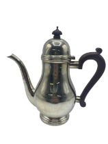 Sterling silver coffee pot, with domed top, fruitwood handle on circular stepped base, by John