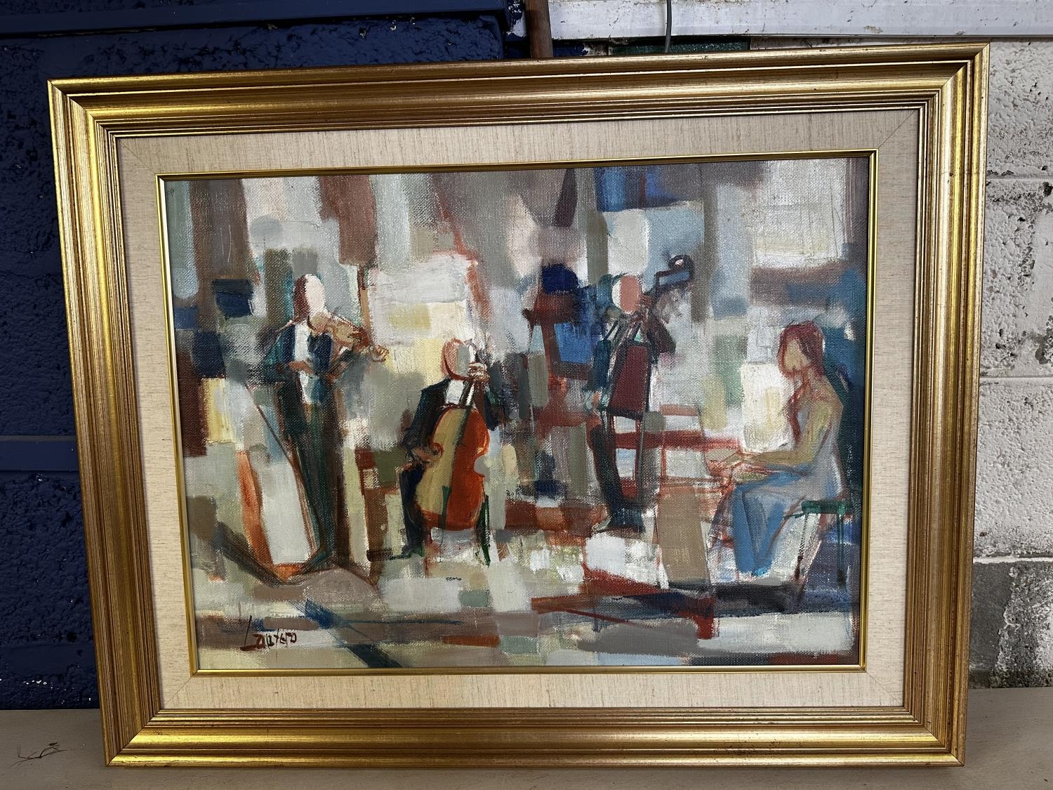 Contemporary oil on canvas, the orchestra, 52cm x 71cmin gilt frame, titled and signed verso - Image 5 of 5