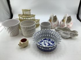 A quantity of good, decorative china and ceramics, to include a three tier wooden flower display