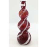A mid century Mirano style triple gourd vase, red and white candy stripe, 400cmH