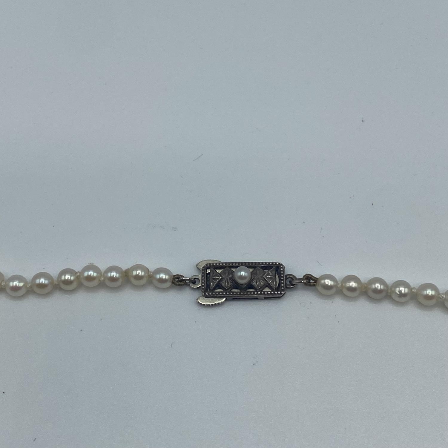 A strand of graduated pearls on a white metal clasp 52cm, together with a matching pearl set ring - Image 4 of 6