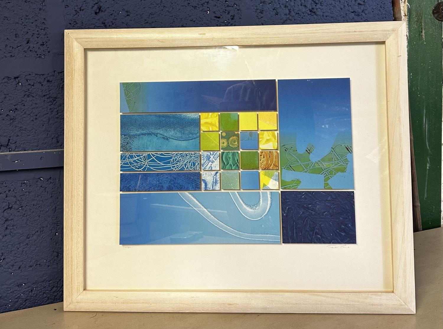 Contemporary abstract framed and glazed picture, signed in pencil Trevor Price , 35cm x 50cm