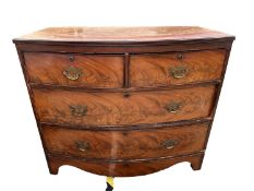 Mahogany chest of two long and two short drawers, much wear throughout 101 cm W x 51 cm D x 87 cm H