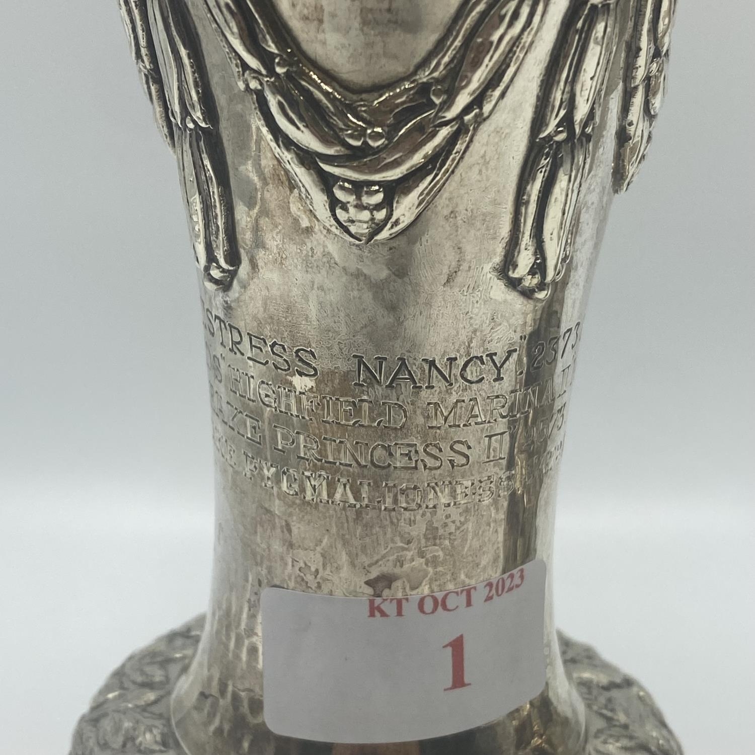 A good pair of sterling silver trumpet vases The British Berkshire Society's Challenge Cup inscribed - Image 3 of 11