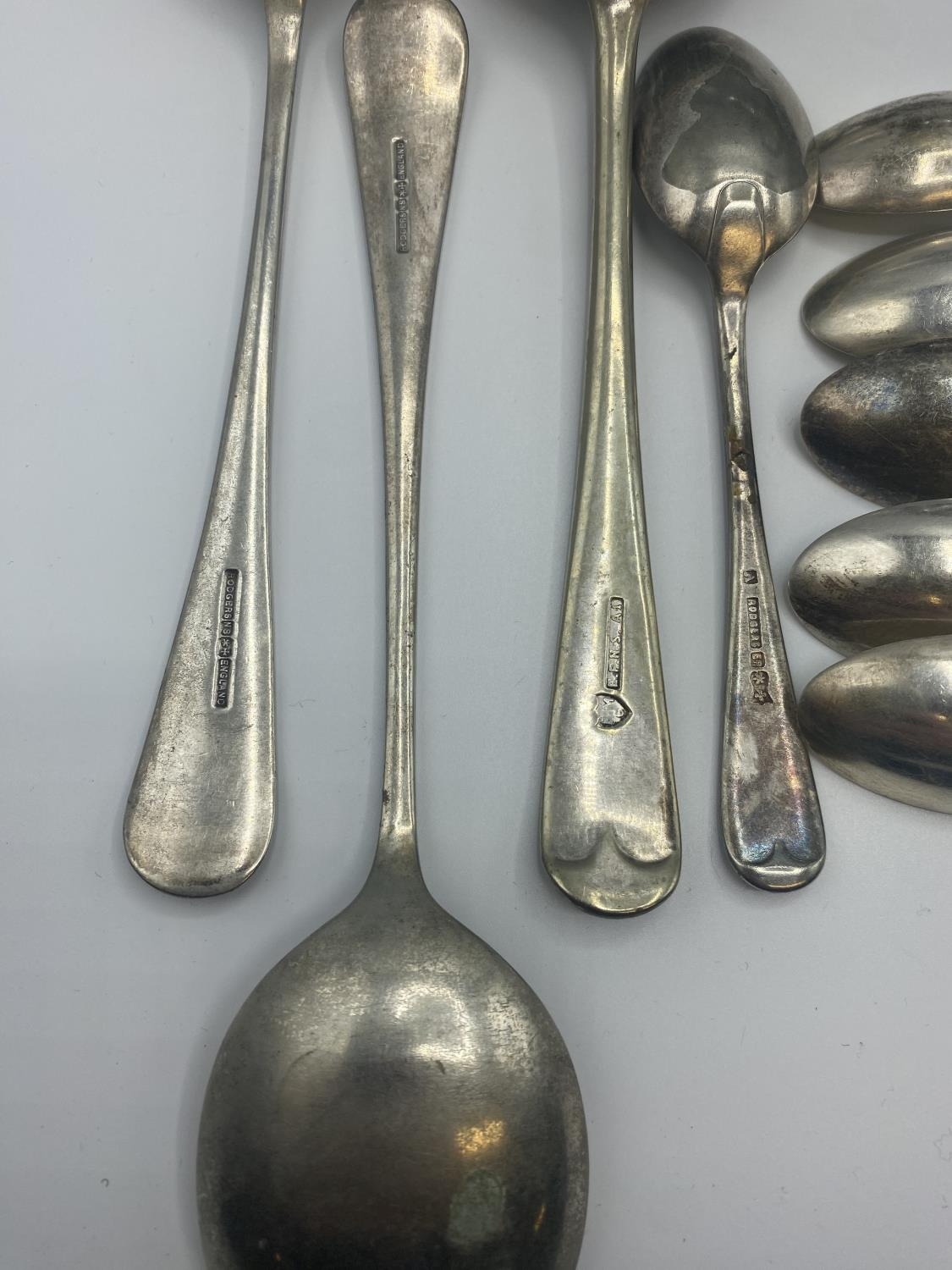 Quantity of silver teaspoons, and two silver plate teapots, and cocktail sticks - Image 5 of 8