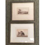 Two framed and glazed black and white watercolours of country scenes, 9 x 15cm