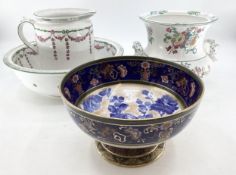 A large Royal Doulton footed presentation bowl in blue floral and gilt pattern, 31cmDiam, a large