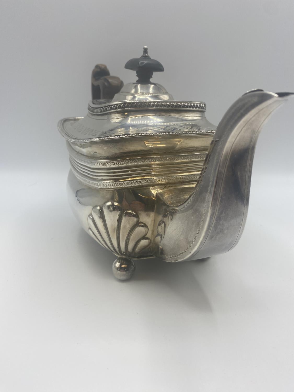 A Sterling Silver Three piece Georgian tea set London 1812. 340zt approx - Image 5 of 12