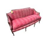 Regency show framed sofa with original painted decoration and upholstery with bow fronted seat on