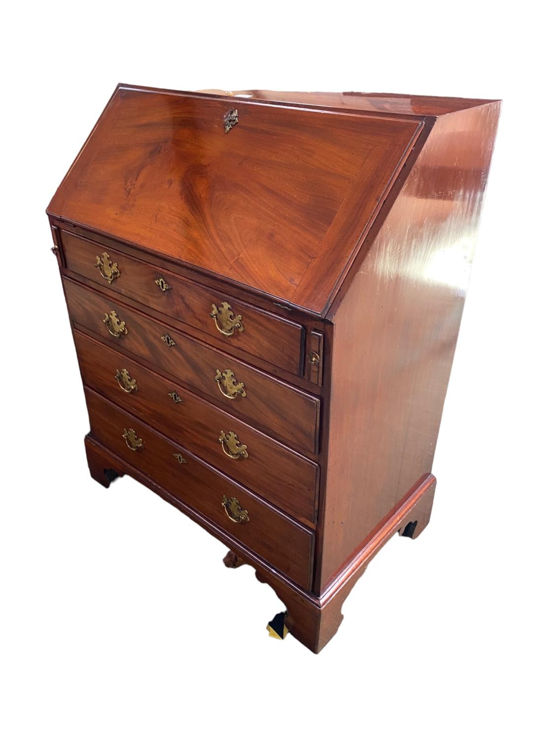 George III Mahogany Bureau with four graduated drawers, brass handles, key for bureau is present - Image 2 of 3