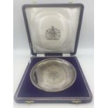 A sterling silver commemorative salver in presentation box. 653/3500. By Historical Heirlooms