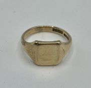 A 9ct gold gents signet ring with vacant cartouche 6.6g size U