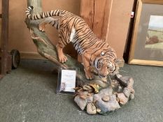 Land of the Tiger by Catherine Dow. Large Tiger on a branch and pool. Limited Edition No 25 of 99