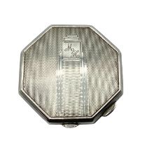 Av sterling silver compact, hexagonal form with engine turned decoration. Birmingham 1947. 67g