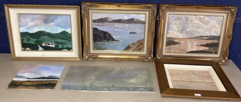 Collection of modern paintings by David Mawhinney, including "fishing off the North Antrim coast"