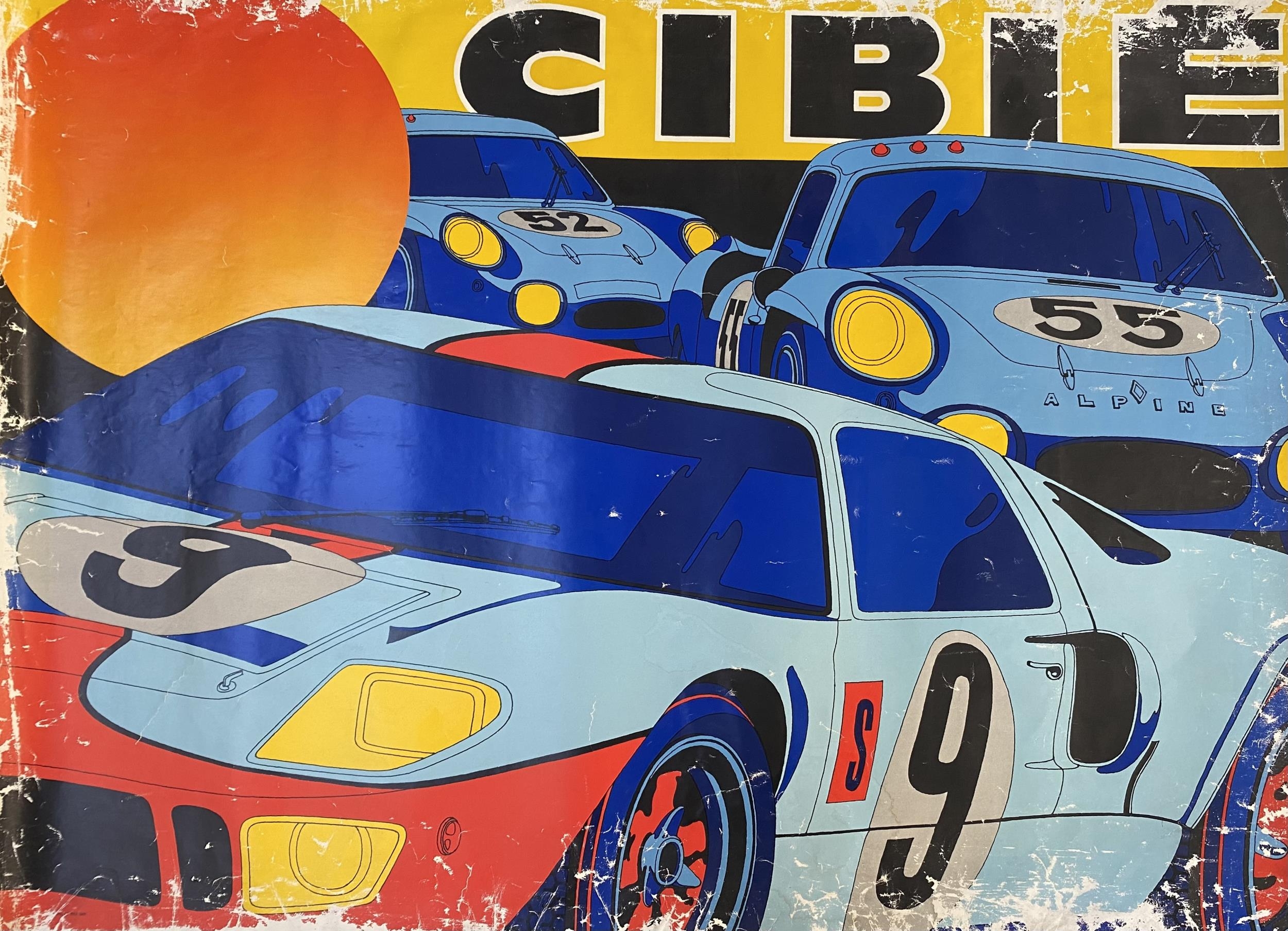 An original Circa 1970s Cibie racing poster, print stamped Raoul et Filsimp. 58cm x 80cm Condition