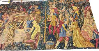 Medieval style wall hanging tapestry, label verso HINES OF OXFORD, Ancient Tapestry Reproductions,