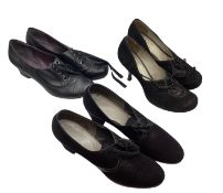 Pair of 1940s black suede leather shoes and two other black shoes