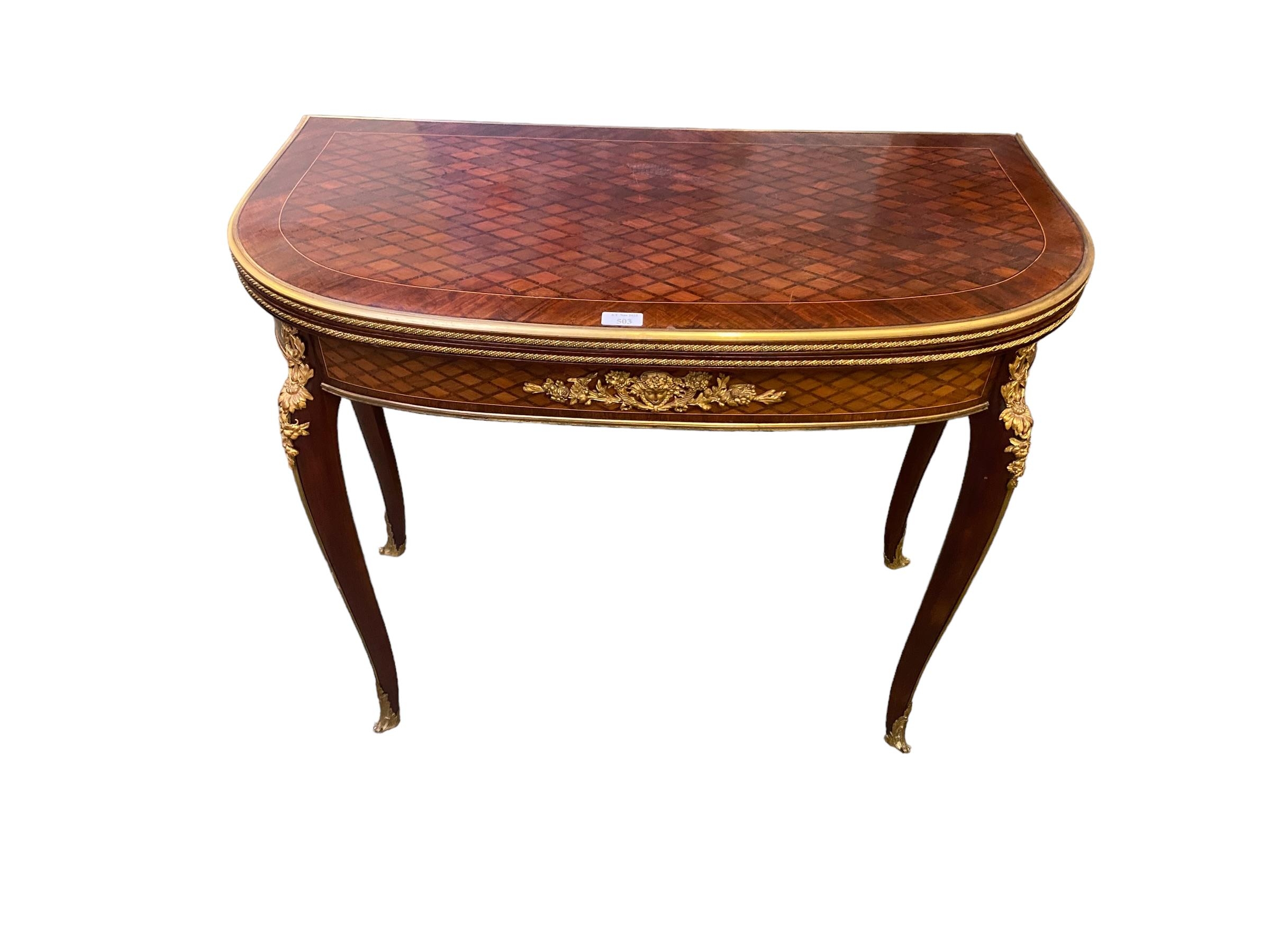 Louis XVI style kingwood ormulu mounted flip top card table, with single recessed drawer 83 cm W x - Image 2 of 5