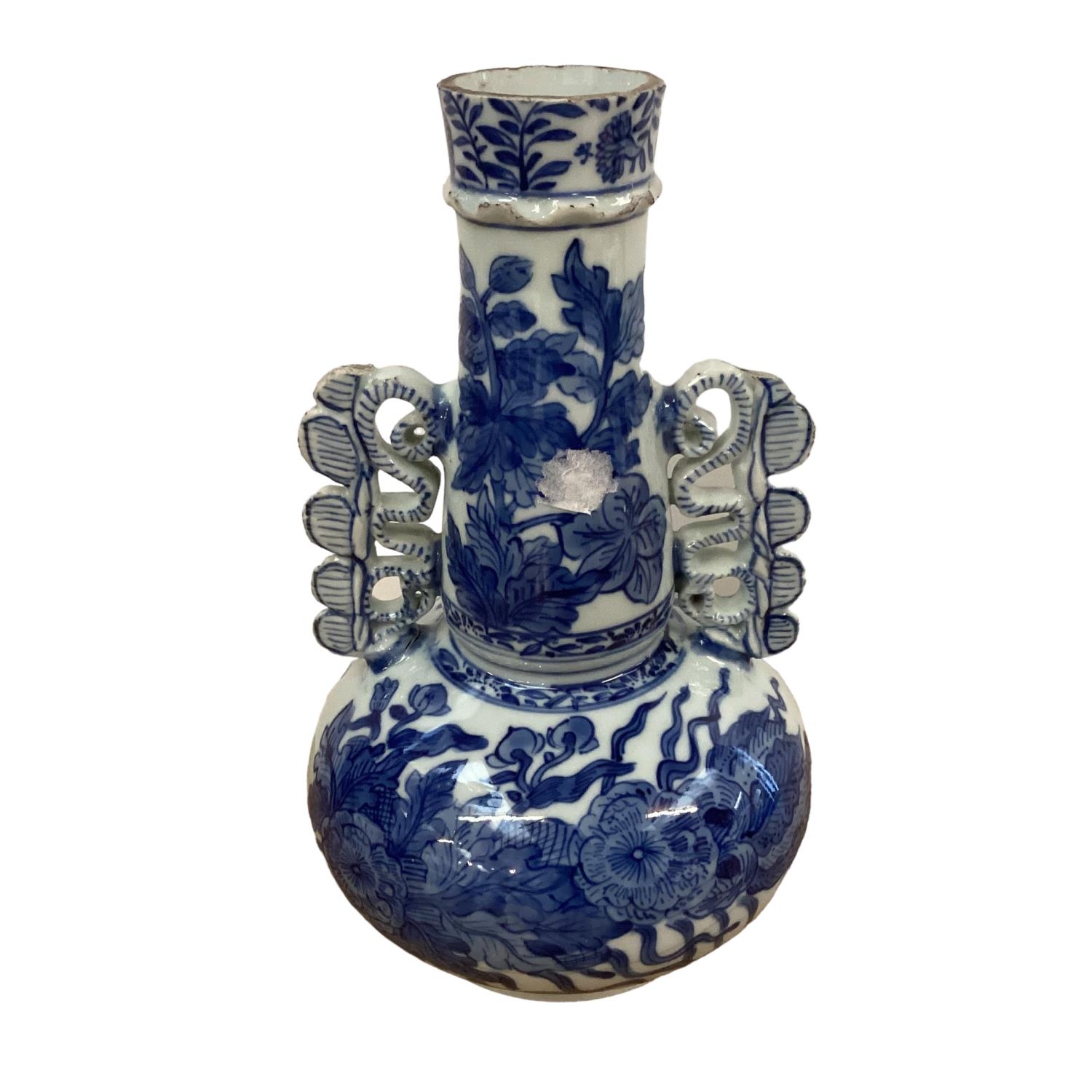 A blue and white oriental style vase, in the Venetian glass style, possibly Kangxi, adapted as a - Image 2 of 5