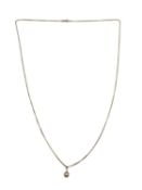 A 9ct gold box link necklace with unmarked yellow metal cultured pearl pendant 75 cm 5.7g