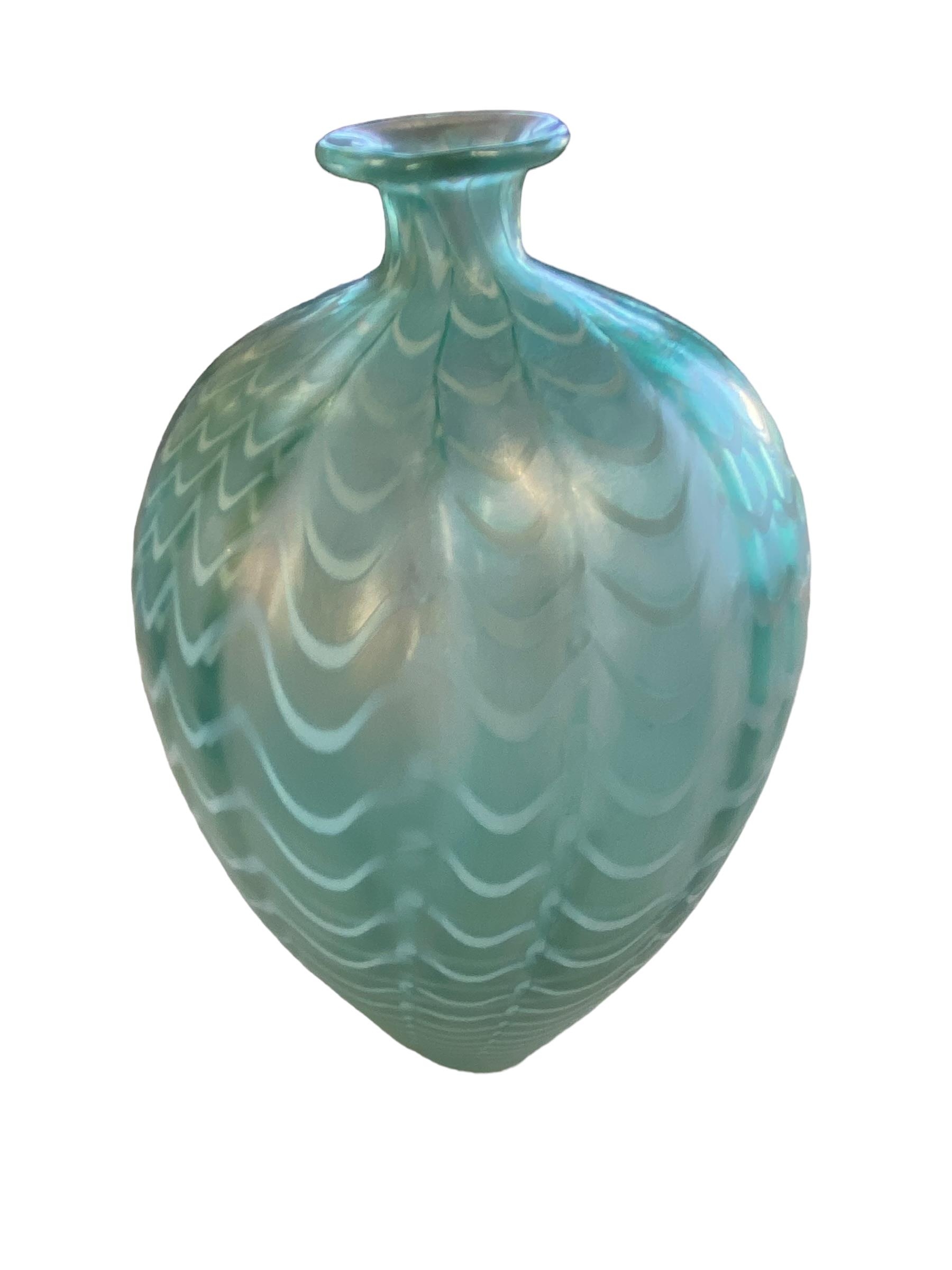 A Swedish green and opalescent blown glass vase by Bertil Ballien for Kosta Boda signed and numbered - Image 2 of 2