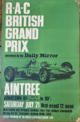 Original BARC motor racing poster, RAC British Grand Prix, Aintree July 21st in green colourway,
