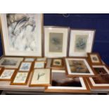 A quantity of framed and glazed prints, including Robin Armstrong Salmon Studies, dated 1984,