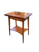 Edwardian inlaid satinwood card/games table. Folding top to reveal compartment beneath 64 cm, H x