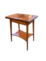 Edwardian inlaid satinwood card/games table. Folding top to reveal compartment beneath 64 cm, H x