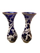 Pair of C20th blue white and gilt waisted glass vases 39 cm H