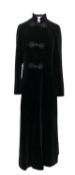 RAYMOND OF LONDON black velvet long evening coat , some wear to frogging fastenings