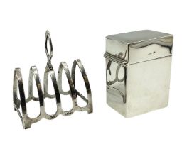 Two Sterling silver items, four division miniature toast rack and a silver box with hinged lids,