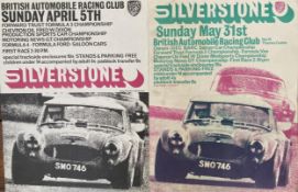 Two original BARC motor racing posters, Silverstone 5th April, 31st May, one in good order, one with